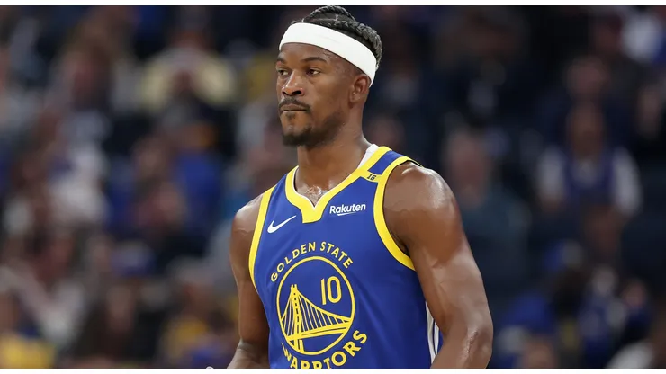 Jimmy Butler III #10 of the Golden State Warriors stands on the court during their game against the Portland Trail Blazers at Chase Center on March 10, 2025 in San Francisco, California.
