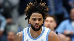 RJ Davis #4 of the North Carolina Tar Heels runs the court during the first half of the game against the Duke Blue Devils at Dean E. Smith Center on March 08, 2025 in Chapel Hill, North Carolina.