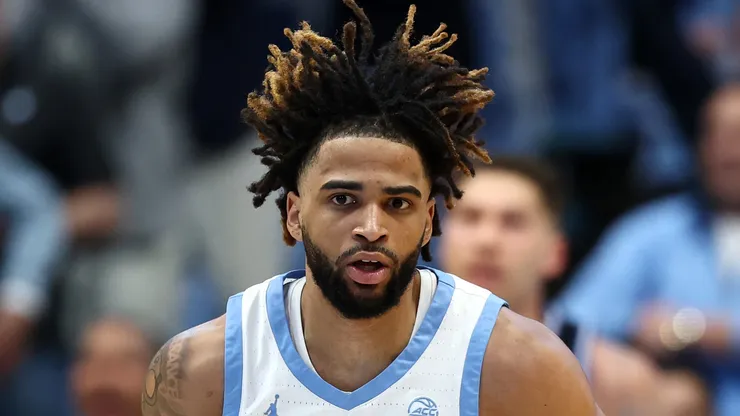 RJ Davis #4 of the North Carolina Tar Heels runs the court during the first half of the game against the Duke Blue Devils at Dean E. Smith Center on March 08, 2025 in Chapel Hill, North Carolina.