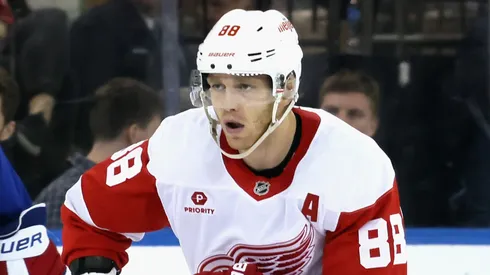 Patrick Kane #88 of the Detroit Red Wings skates against the New York Rangers at Madison Square Garden on October 14, 2024 in New York City.