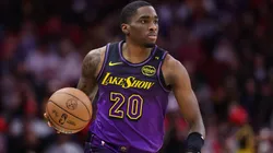 Shake Milton #20 of the Los Angeles Lakers handles the ball against the Houston Rockets during the first half at Toyota Center on January 05, 2025 in Houston, Texas.