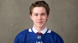 Fraser Minten, #38 pick by the Toronto Maple Leafs, poses for a portrait during the 2022 Upper Deck NHL Draft at Bell Centre on July 08, 2022 in Montreal, Quebec, Canada.