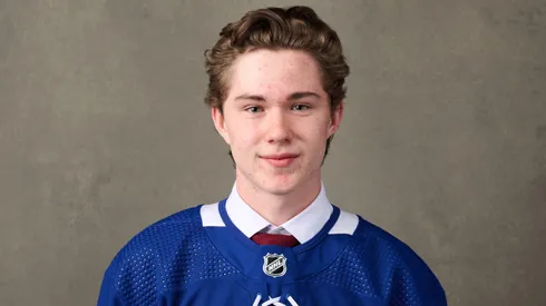 Fraser Minten, #38 pick by the Toronto Maple Leafs, poses for a portrait during the 2022 Upper Deck NHL Draft at Bell Centre on July 08, 2022 in Montreal, Quebec, Canada.