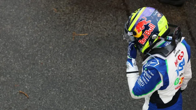 Isack Hadjar of France and Visa Cash App Racing Bulls reacts after crashing&nbsp;(Mark Thompson/Getty Images)