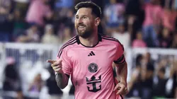 Lionel Messi #10 celebrates after scoring a goal for Inter Miami.