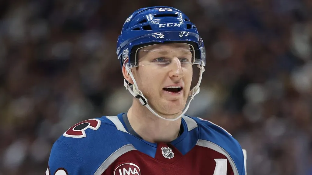 Nathan MacKinnon #29 of the Colorado Avalanche plays the New York Rangers in the third period at Ball Arena on January 14, 2025 in Denver, Colorado.