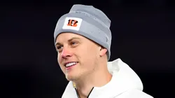 Joe Burrow speaks during a Cincinnati Bengals Fan Rally on February 07, 2022 in Cincinnati, Ohio.