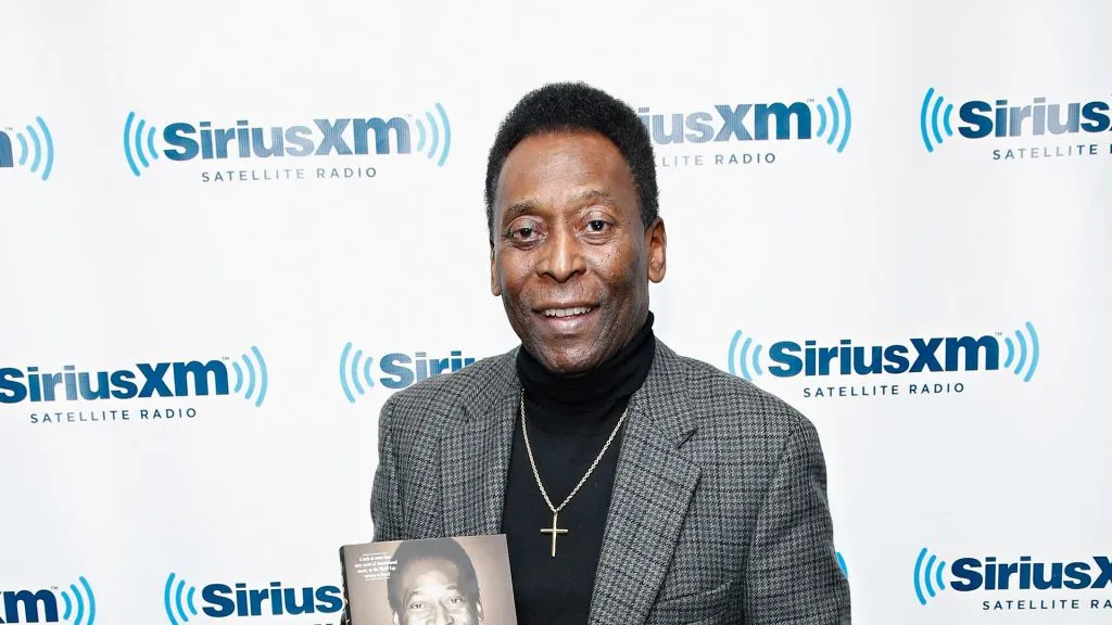 Soccer legend Pele takes part in a SiriusXM 'Town Hall' special with host Seamus Malin on SiriusXM's FC channel
