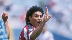 Hugo Sanchez of the Dallas Burn celebrates during a game against the New York/New Jersey