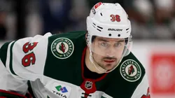 Mats Zuccarello #36 of the Minnesota Wild looks on against the Seattle Kraken during the first period at Climate Pledge Arena on March 04, 2025 in Seattle, Washington.