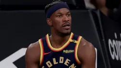 Jimmy Butler III #10 of the Golden State Warriors reacts after he is fouled in the fourth quarter against the New York Knicks at Madison Square Garden on March 04, 2025 in New York City. The Golden State Warriors defeated the New York Knicks 114-102.