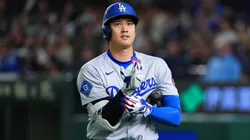 Shohei Ohtani #17 of the Los Angeles Dodgers reacts after striking out in the top of the sixth inning during the MLB Tokyo Series game against Chicago Cubs at Tokyo Dome on March 18, 2025 in Tokyo, Japan.