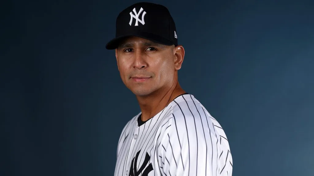 Carlos Carrasco #59 of the New York Yankees poses for a portrait during the New York Yankees Photo Day at George M. Steinbrenner Field on February 18, 2025 in Tampa, Florida. (Photo by Elsa/Getty Images)