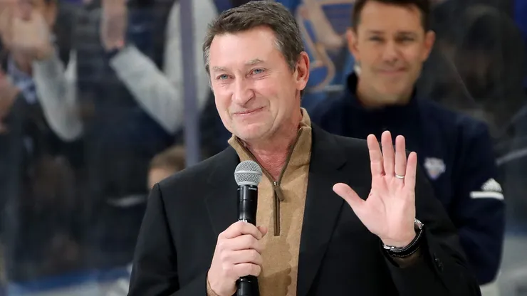 Wayne Gretzky addresses fans prior to the 2020 NHL All-Star Skills Competition at Enterprise Center on January 24, 2020 in St Louis, Missouri.