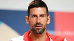 Novak Djokovic speaks during a press conference.