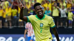 Vinicius Junior of Brazil celebrates after scoring a goal.