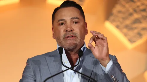 Oscar De La Hoya looks on during the press conference as part of the Riyadh Season - Latino Night on November 14, 2024 in Riyadh, Saudi Arabia.