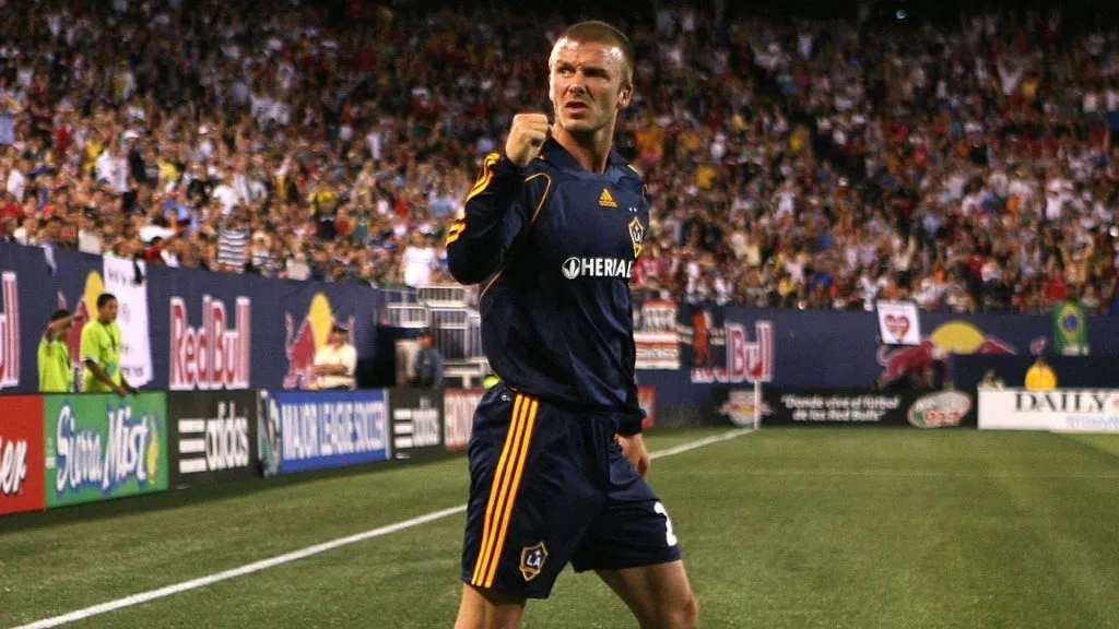David Beckham #23 of the Los Angeles Galaxy celebrates after a corner kick led to his teams third goal of the night against the New York Red Bulls at Giants Stadium on August 18, 2007. (Source: Nick Laham/Getty Images)