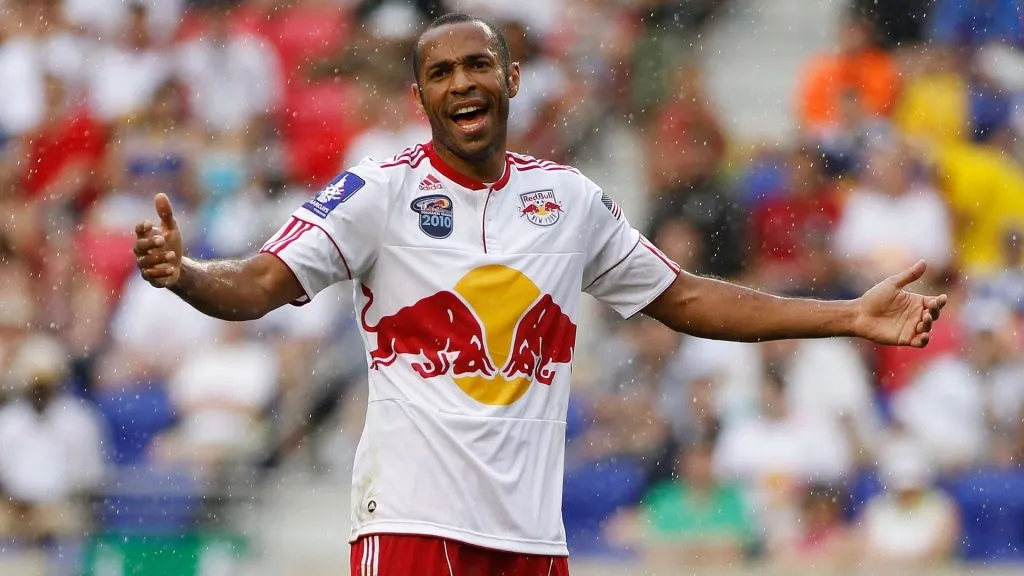 Thierry Henry #14 of the New York Red Bulls reacts against Manchester City on July 25, 2010. (Source: Mike Stobe/Getty Images for New York Red Bulls)