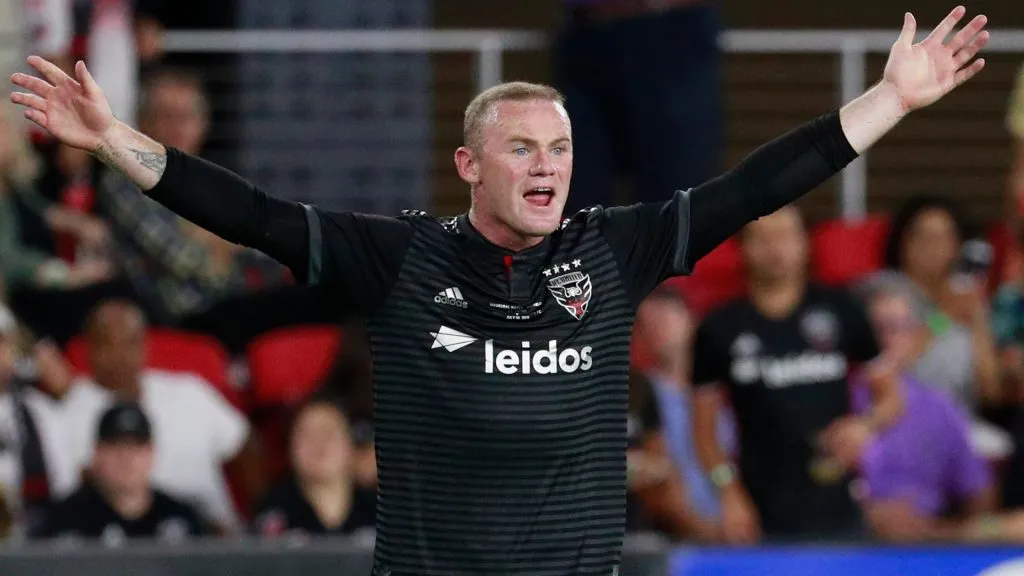 Wayne Rooney #9 of D.C. United reacts in the second half against the Vancouver Whitecaps during his MLS debut at Audi Field on July 14, 2018. (Source: Patrick McDermott/Getty Images)