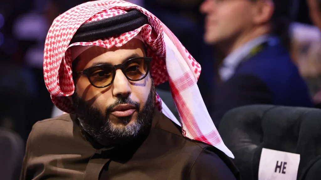 Turki Alalshikh, Chairman of the General Entertainment Authority, look on from ringside prior to the WBO Interim World Light Heavyweight Title fight between Joshua Buatsi and Callum Smith as part of Beterbiev v Bivol 2: The Last Crescendo at Kingdom Arena on February 22, 2025 in Riyadh, Saudi Arabia. (Photo by Richard Pelham/Getty Images)