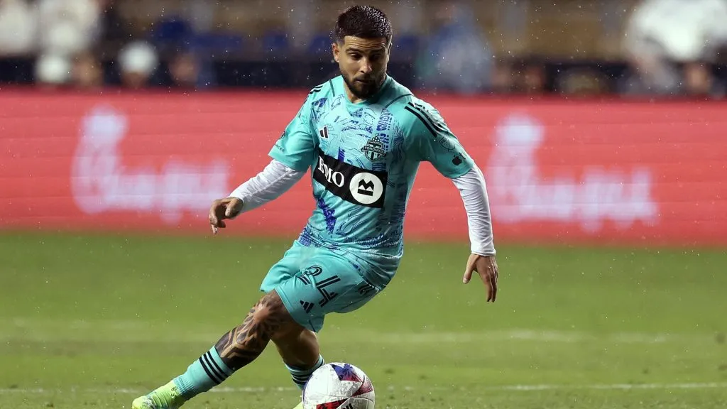 Lorenzo Insigne #24 of Toronto FC dribbles against Philadelphia Union at Subaru Park on April 22, 2023. (Source: Tim Nwachukwu/Getty Images)