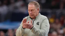 Head coach Tom Izzo of the Michigan State Spartans reacts against the Wisconsin Badgers during the second half in the Big Ten men's basketball tournament semifinals at Gainbridge Fieldhouse on March 15, 2025 in Indianapolis, Indiana.