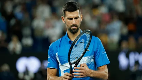 Novak Djokovic of Serbia looks on ahead of the Men's Singles Quarterfinal match against Carlos Alcaraz of Spain during day 10 of the 2025 Australian Open.