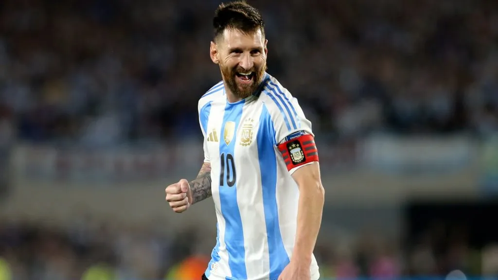 Lionel Messi of Argentina celebrates after scoring the fifth goal of his team during the FIFA World Cup 2026 South American Qualifier match between Argentina and Bolivia. (Source: Daniel Jayo/Getty Images)