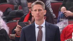 Head coach Kris Knoblauch of the Edmonton Oilers looks on against the Chicago Blackhawks during the second period at the United Center on January 11, 2025 in Chicago, Illinois.