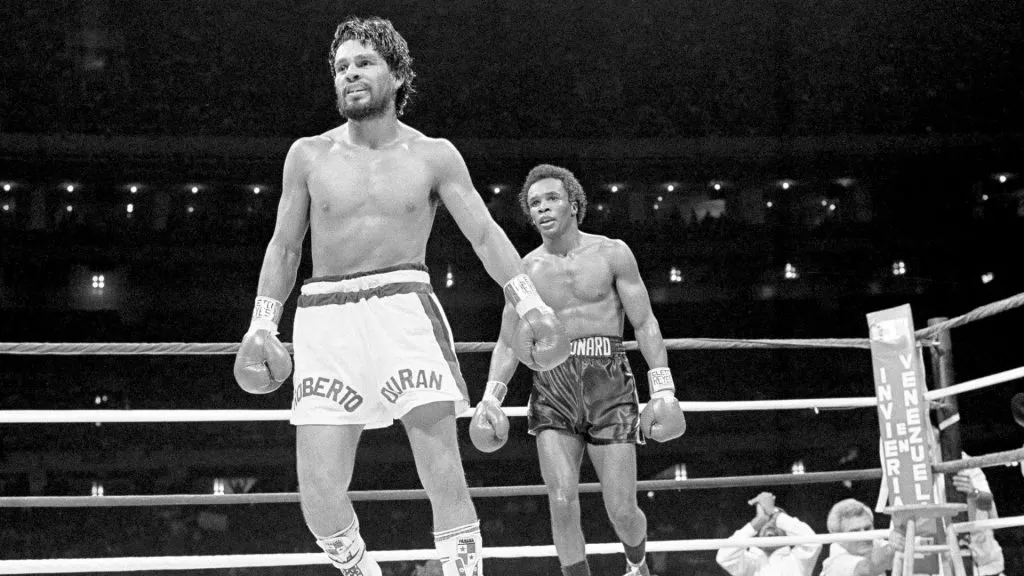 Sugar Ray Leonard vs. Roberto Duran II in 1980. (Source: @LeSparring)