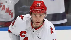 Nathan McKinnon #29 skates with the puck against the Toronto Maple Leafs during the first period in an NHL game at Scotiabank Arena on March 19, 2025 in Toronto, Ontario, Canada.