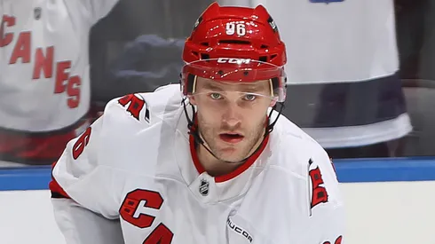 Nathan McKinnon #29 skates with the puck against the Toronto Maple Leafs during the first period in an NHL game at Scotiabank Arena on March 19, 2025 in Toronto, Ontario, Canada.