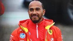 Lewis Hamilton of Great Britain and Ferrari greets the crowd during his first official days as a Scuderia Ferrari F1 driver at Fiorano Circuit on January 22, 2025.