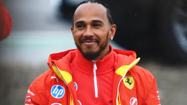 Lewis Hamilton of Great Britain and Ferrari greets the crowd during his first official days as a Scuderia Ferrari F1 driver at Fiorano Circuit on January 22, 2025.