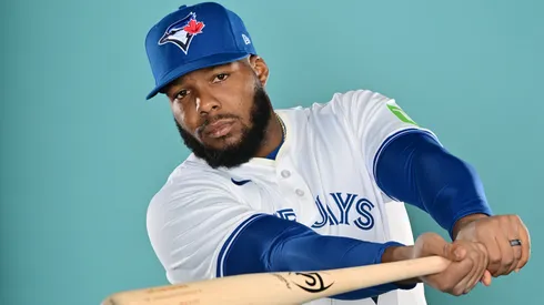 Vladimir Guerrero Jr #27 of the Toronto Blue Jays poses for a picture during the 2025 Toronto Blue Jays Photo day at the Player Development Complex on February 21, 2025 in Dunedin, Florida.