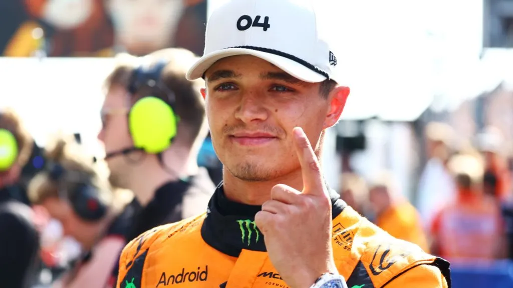Race winner Lando Norris of Great Britain and McLaren celebrates in parc ferme after the F1 Grand Prix of Netherlands at Circuit Zandvoort on August 25, 2024. (Source: Mark Thompson/Getty Images)