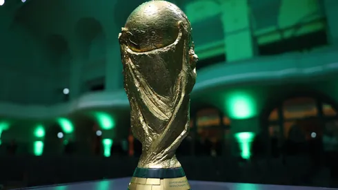 A detailed view of the FIFA World Cup trophy during a gala to celebrate the 125th anniversary of the German Football Association.