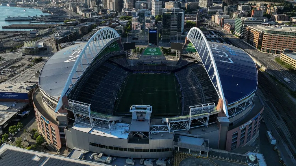 In an aerial general view, Lumen Field, a host of 2026 FIFA World Cup, is seen on June 28, 2023. (Source: Steph Chambers/Getty Images)