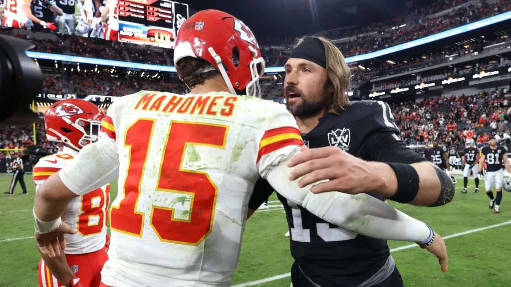 Patrick Mahomes and Gardner Minshew hug after a game