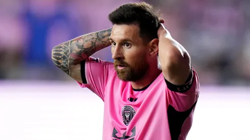Lionel Messi #10 of Inter Miami reacts during the first half against the Atlanta United during round one of the 2024 MLS Playoffs.