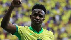 Vinicius Junior of Brazil celebrates after winning the South American FIFA World Cup 2026 Qualifier match between Brazil and Colombia