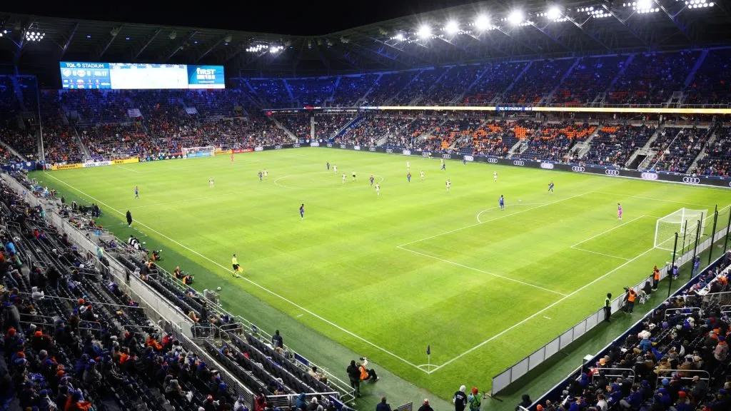A general view of the inside of the stadium during the first half of the MLS match between FC Cincinnati and New York Red Bulls at TQL Stadium on February 22, 2025. (Source: Andy Lyons/Getty Images)