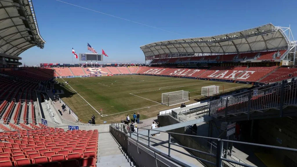 General view inside the stadium prior to the MLS match between Real Salt Lake and Seattle Sounders at America First Field on March 01, 2025. (Source: Chris Gardner/Getty Images)
