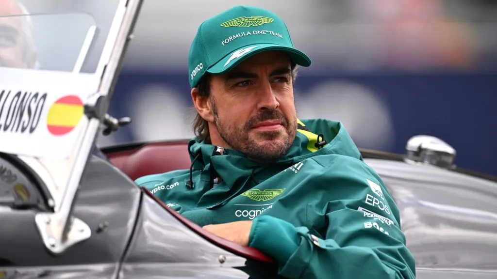 Fernando Alonso of Spain and Aston Martin F1 Team looks on from the drivers parade prior to the F1 Grand Prix of Belgium at Circuit de Spa-Francorchamps on July 30, 2023. (Source: Dan Mullan/Getty Images)