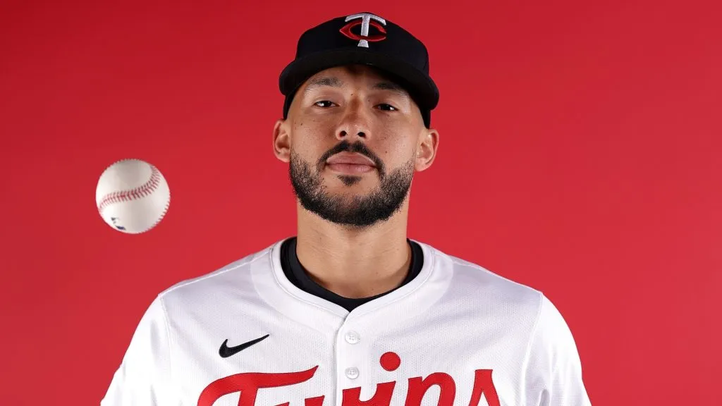 Carlos Correa #4 of the Minnesota Twins poses for a portrait at Lee Health Sports Complex during the Minnesota Twins Photo Day on February 21, 2025 at the Lee County Sports Complex in Fort Myers, Florida. (Photo by Elsa/Getty Images)