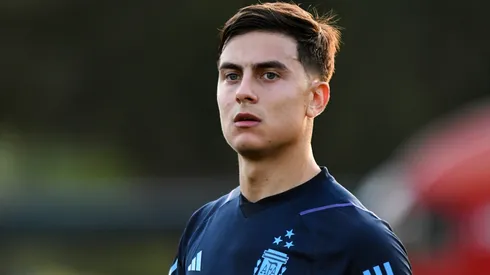 Paulo Dybala of Argentia reacts during a training session of Argentina national team at Lionel Messi Training Camp.