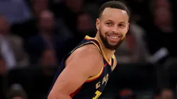 Stephen Curry #30 of the Golden State Warriors reacts to a shot in the first half against the New York Knicks at Madison Square Garden.