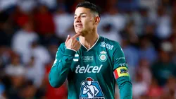 James Rodriguez of Leon gestures during the 12th round match between Necaxa and Leon as part of the Torneo Clausura 2025 Liga MX at Victoria Stadium on March 14, 2025 in Aguascalientes, Mexico.