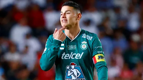 James Rodriguez of Leon gestures during the 12th round match between Necaxa and Leon as part of the Torneo Clausura 2025 Liga MX at Victoria Stadium on March 14, 2025 in Aguascalientes, Mexico.